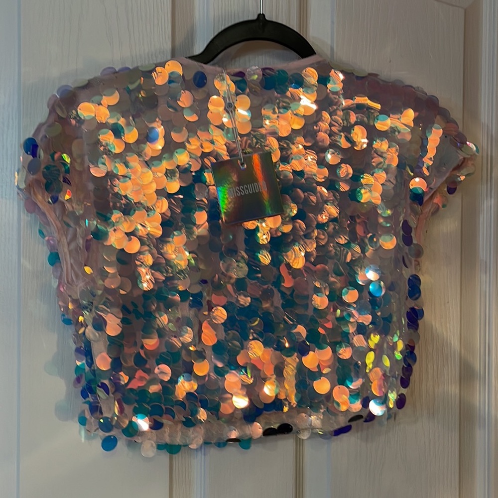 NWT! Missguided iridescent sequin crop top sz M - Picture 8 of 8